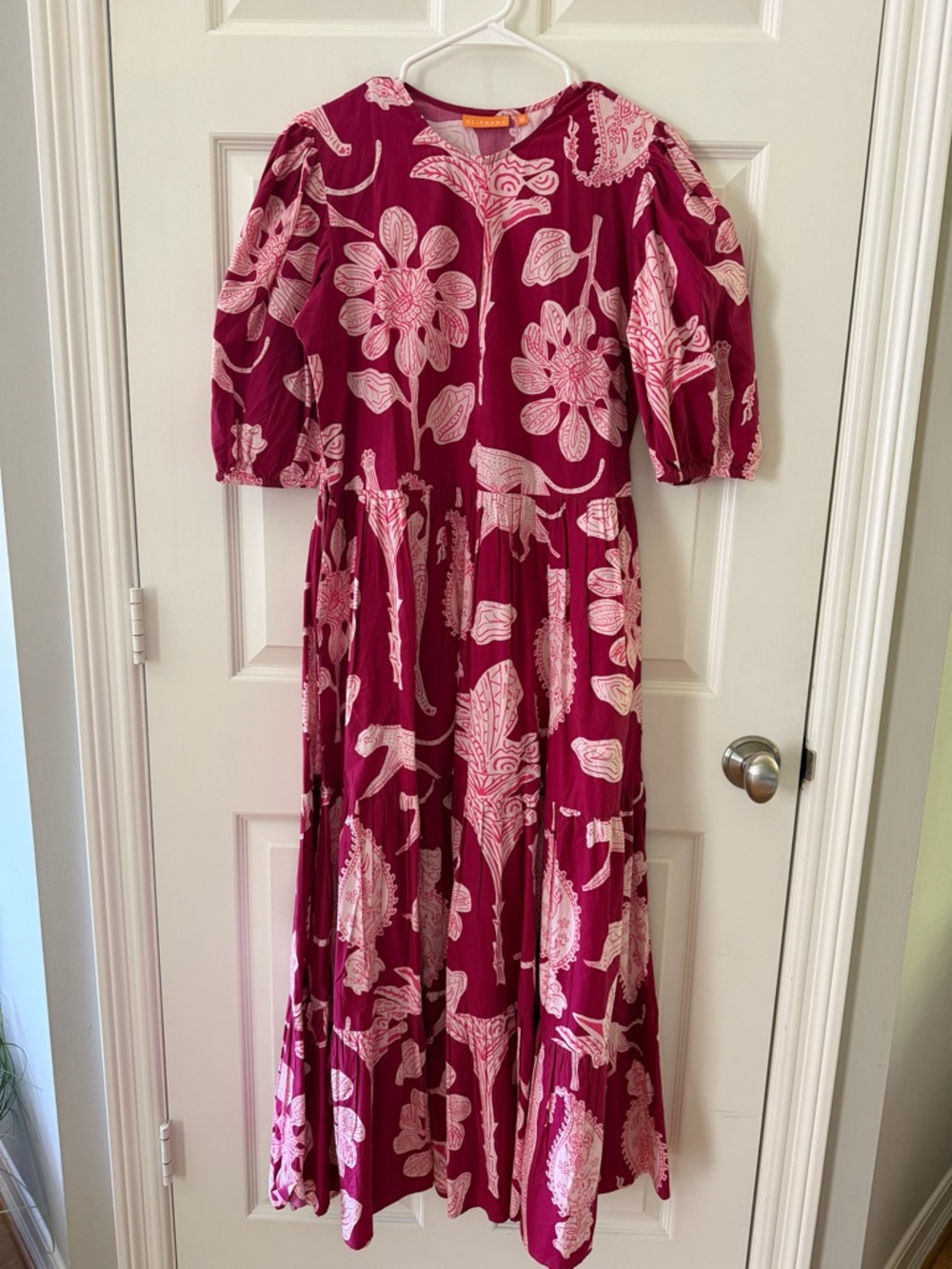 Oliphant Puff Sleeve Maxi- Lamu Magenta Jaguar Print